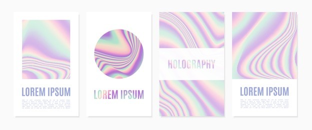 holographic cover design template in modern style. trendy gradient abstract backgrounds. holographic template with text for placards, posters, banners, presentation, brochure, magazine, flyers, card.