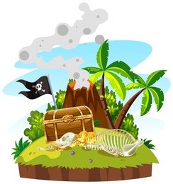 treasure island with chest and gold illustration
