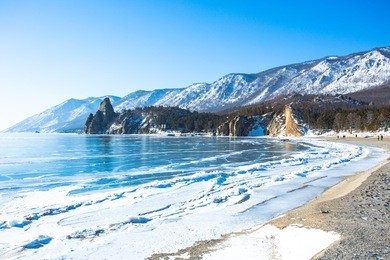 the lake baikal is located in southern siberia of russia. in the winter, the upper surface of the lake becomes thick ice sheet  that partly splits because of stress arisen from wind and waves.