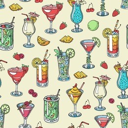 cocktail vector alcohol beverage drinking alcoholic tequila martini drink cocktail in glass with pina colada mojito and cosmopolitan or drinkable bellinis seamless pattern background