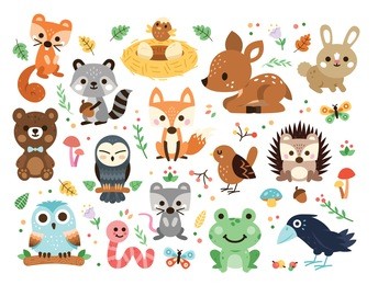 100% vector woodland animals character, great for scrapbook, 15 cute and sweet animals