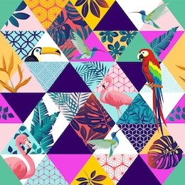 vector seamless pattern with parrot, toucans,hummingbird and tropical palm leaves. exotic hawaii art background is tropical trendy. design for fabric, textile, wrapping paper and other decoration.