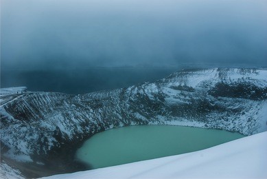 viti lake in caldera of askja volcano. iceland. september