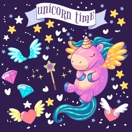 unicorn set with diamonds, hearts, magic and wings. it can be used for  patch, phone case, poster, t-shirt, mug and other design.