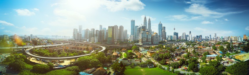 panorama cityscape view in the middle of kuala lumpur city center ,day time , malaysia .