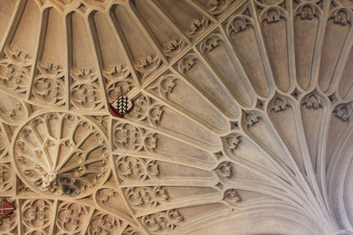 beautiful vaulted ceiling of bath abbey, bath, somerset, england uk