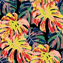 tropical leaves. seamless texture with bright hand drawn leaves of exotic tree. summer rapport for print, paper, swimwear. vector seamless background with tropic plants. watercolor effect.