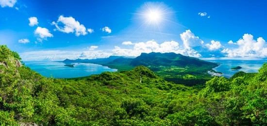 aerial view of  mauritius islands with le morne brabant mountain, africa
