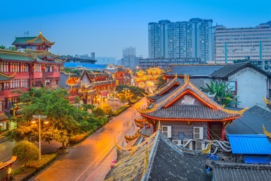 chengdu, china at traditional qintai road district.