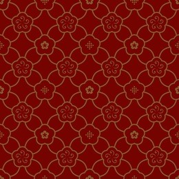 chinese window background. floral medallion oriental ornament. decorative vintage lace. mosaic bouquet vector all over design. graphic style golden flowers on a red printing block. geometric lattice.