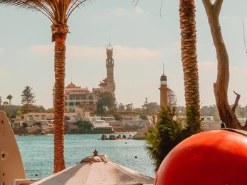 montaza palace in alexandria, egypt a palace, museum and extensive gardens in the montaza district. it was built on a low plateau east of central alexandria overlooking a beach mediterranean sea.