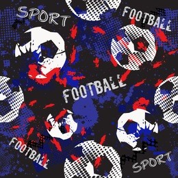 abstract seamless football pattern for boys. sport football pattern. grunge sport urban backdrop with football ball. sport wallpaper on black background with multicolor spots. repeated pattern.