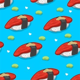 japanese food/sushi/onigiri seamless pattern on blue background