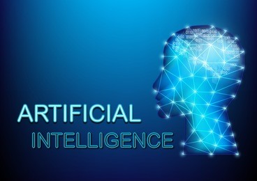 abstract digital and technology background. artificial intelligence robot with neon effect texture.