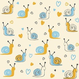 seamless pattern with cute snail. hand drawn vector illustration.