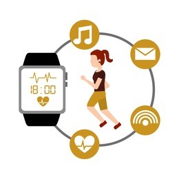 cartoon young woman runner fitness wearable technology smart watch