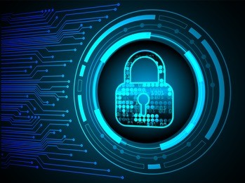 safety concept, closed padlock on digital background, cyber security, blue abstract hi speed internet technology background illustration. key vector