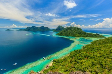 scenic panoramic top view of bohey dulang island semporna, sabah.