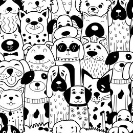 seamless pattern with black and white doodle dogs. vector illustration. can be used for textile, website background, book cover, packaging. 