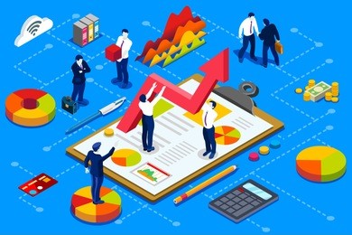 financial administration concept. financial company account with documents. isometric design.