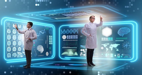 team of doctor in remote diagnostics examination concept