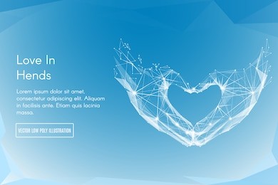 abstract image of a love shape hands in the form of a starry sky or space, consisting of points, lines, and shapes in the form of planets, stars and the universe. vector hand making sign heart gesture
