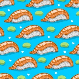 japanese food/sushi/onigiri seamless pattern on blue background