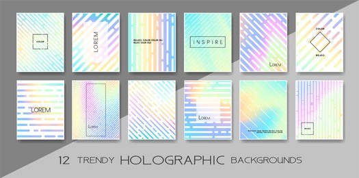 	
vector trendy design with holographic colors, modern design collection. colorful shapes, vibrant texture, hologram gradients, abstract motion for banners, covers, posters, patterns, templates,...
