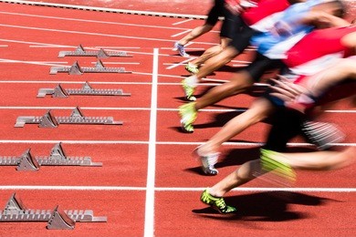 sprint start in track and field in blurred motion