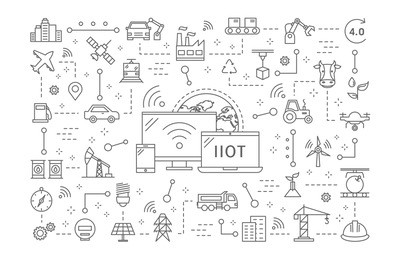 industrial internet of things line illustration on white.