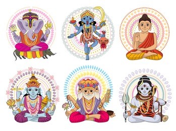 indian god vector hinduism godhead of goddess and godlike idol ganesha in india illustration set of asian godly religion isolated on white background