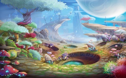 alien planet the meteor crafter with fantastic, realistic and futuristic style. video game's digital cg artwork, concept illustration, realistic cartoon style scene design