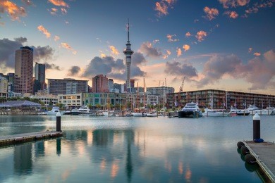 auckland. cityscape image of auckland skyline, new zealand during sunrise.