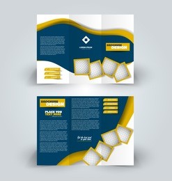 brochure template. business trifold flyer.  creative design trend for professional corporate style. vector illustration. blue and yellow color.