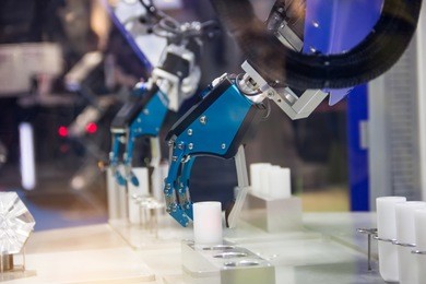 industry 4.0 robot concept .the robot arm is working smartly in the production department, the future factory.