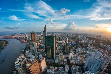 top view of ho chi minh city (saigon) in the evening.