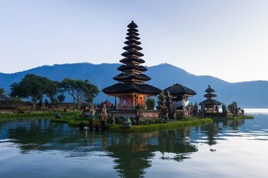 pura ulu danau bratan temple in bali. early morning, sunrise, twilight, nobody