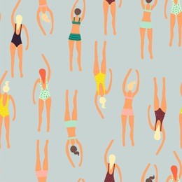 women swimming. seamless pattern. pastel colors. vector.