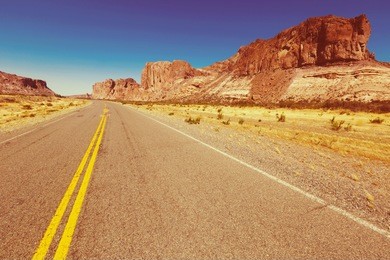 views along argentinian national highway 25 in hilly deserted area in patagonia
