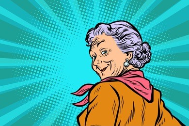 gray haired grandmother a good look. pop art retro vector illustration comic cartoon figure vintage kitsch