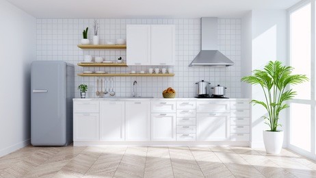modern kitchen white room interior,empty room .3drender