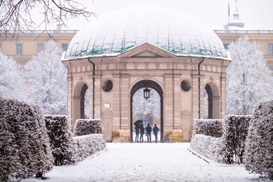 beautiful diana temple ,dianatempel, in central munich's hofgarten in the winter in munich, bavaria, germany.