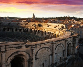 picture of details of ancient roman  amphitheatre arena in nimes, france 