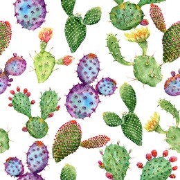 watercolor hand painted tropical cactus. seamless pattern on a white background. watercolor cactus.