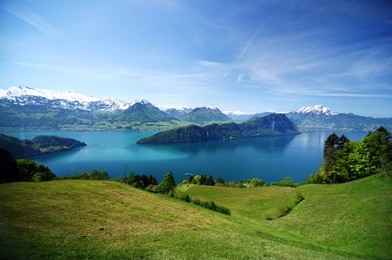 view of lake lucerne on the descent from mount rigi, switzerland