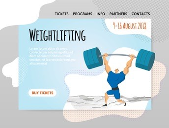 weightlifting competition. man lifting heavy barbell over his head. vector illutration in abstract flat style, design template of sport site header, banner or poster.