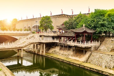 xi'an ancient city wall and moat, china shaanxi.
