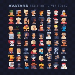 pixel art 80s style avatar profile video game characters set. game assets. 8-bit sprite. sticker design. user pic. set of flat people portraits. male and female faces. isolated vector illustration.
