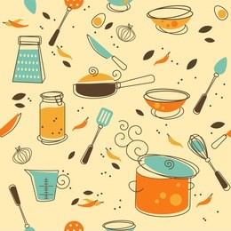 seamless pattern of kitchen utensil in retro-styled