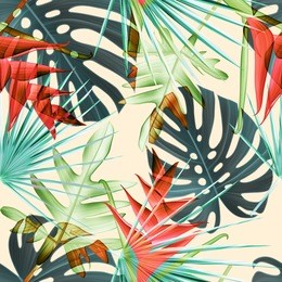 seamless tropical leaves and flowers pattern, jungle print design. fashion trended tropical background. vibrant hi quality botanical artwork.